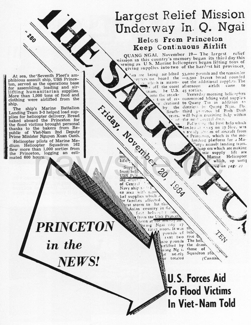 A page of The Saigon Post for Friday 20 November 1964, pasted into the cruise book under the words PRINCETON in the NEWS!